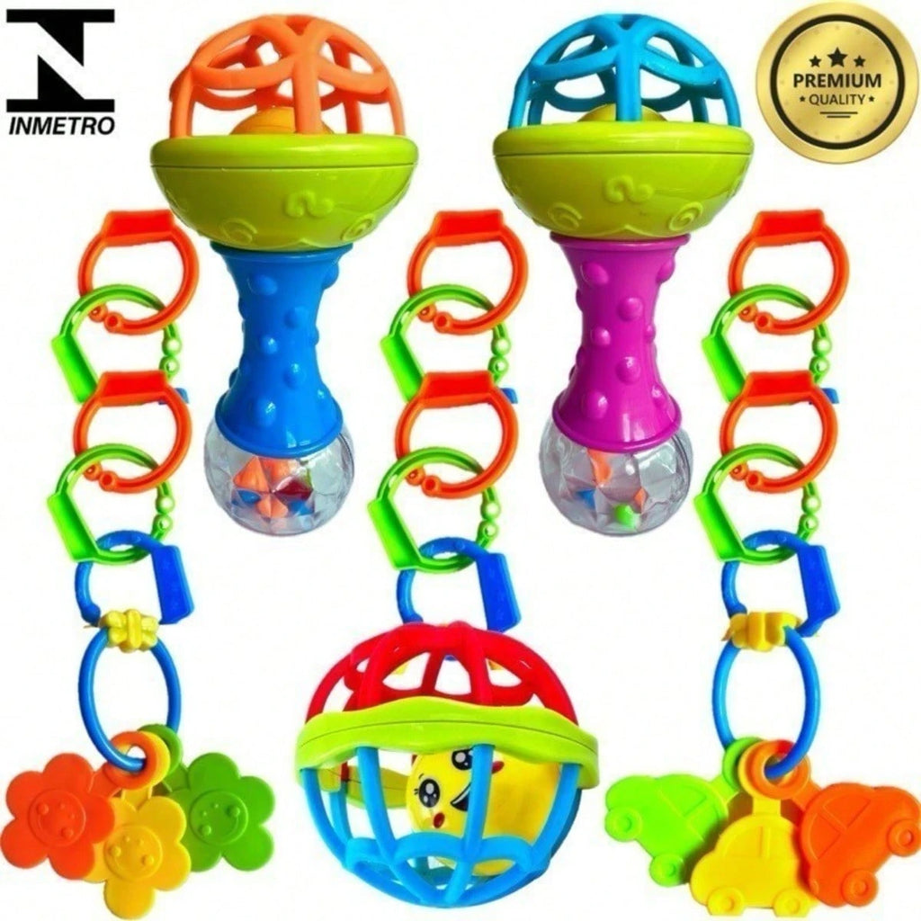 Kit Brinquedos Para Bebê Chocalhos Mordedor Sensorial 5 Peças Brinquedo Infantil Musical Coisas de Bebê Neném Criança Pequena