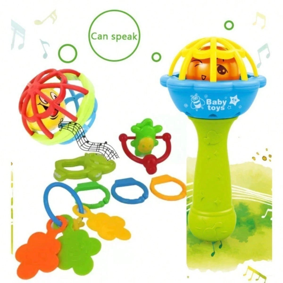 Kit Brinquedos Para Bebê Chocalhos Mordedor Sensorial 5 Peças Brinquedo Infantil Musical Coisas de Bebê Neném Criança Pequena