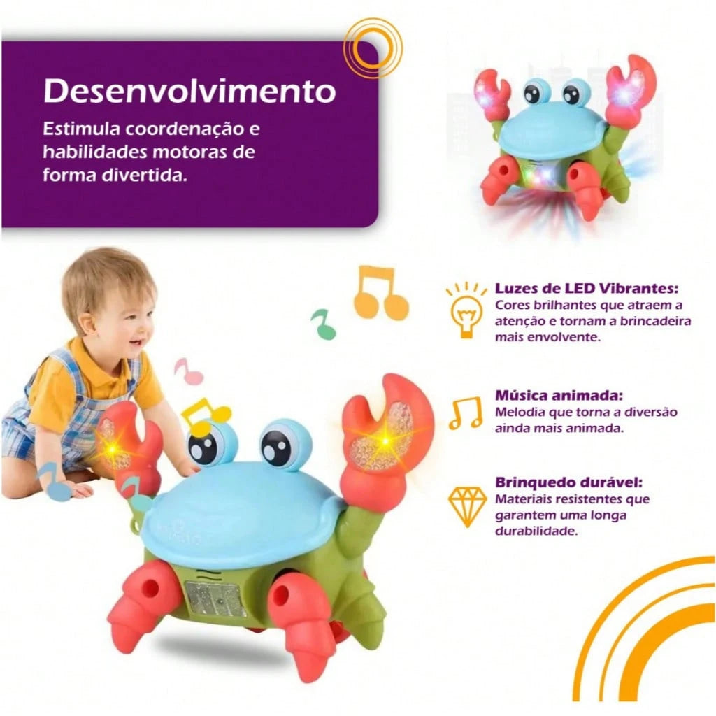 Conjunto de brinquedos musicais com caranguejos e patos, que dançam se movem, têm luzes e sons. Recomendado como presente.