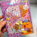 Livro de Cenários Capivaras Fofas Mini, com 6 Folhas de Cenários e 8 Folhas Adesivos com Pinça Kawaii
