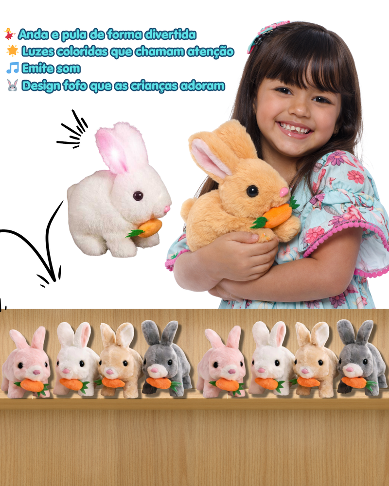Brinquedo De Pelúcia Coelhinho Elétrico com LED MUSICAL Infantil Caminhar e Pular coelho da Páscoa