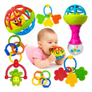 Kit Chocalho e Mordedor Sensorial para Bebê – 8 Peças Coloridas Macias e Seguras para Dentição e Desenvolvimento Infantil