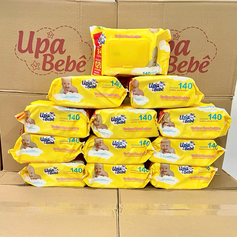 Kit 1680 lenços/Toalhas umedecidas Upa bebe caixa com 12 pacotes 140 und cada