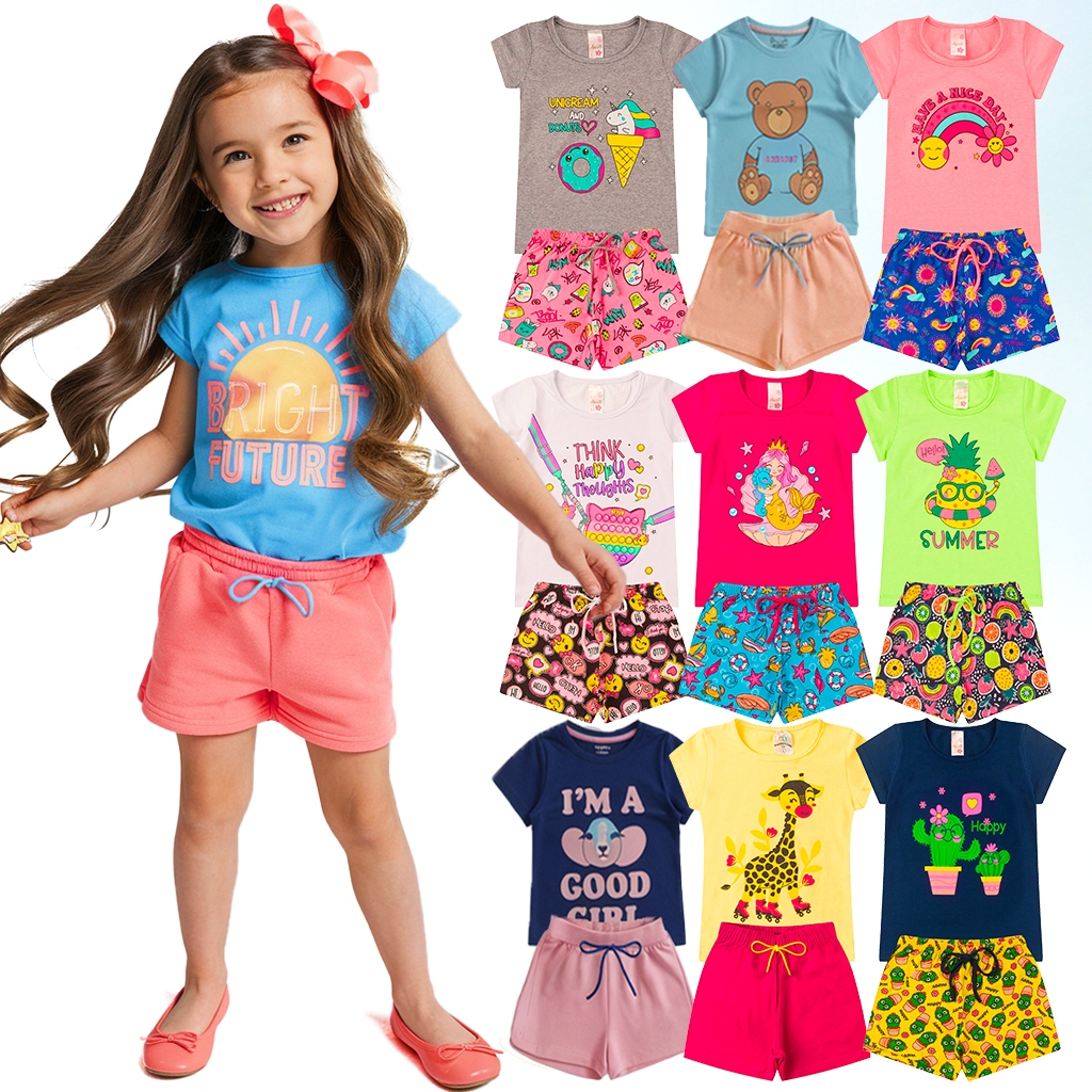 Kit 10 Peças Roupa Infantil Menina Conjunto Verão Feminino Tamanho 1 ao 14