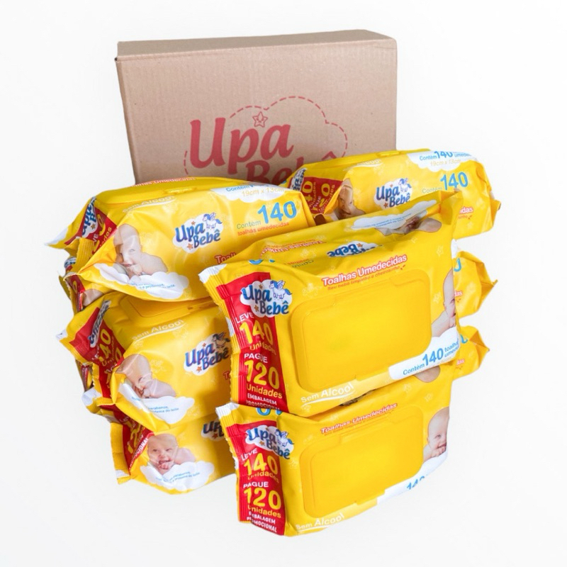 Kit 1680 lenços/Toalhas umedecidas Upa bebe caixa com 12 pacotes 140 und cada