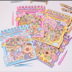 Livro de Cenários Capivaras Fofas Mini, com 6 Folhas de Cenários e 8 Folhas Adesivos com Pinça Kawaii