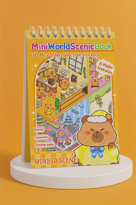 Livro de Cenários Capivaras Fofas Mini, com 6 Folhas de Cenários e 8 Folhas Adesivos com Pinça Kawaii
