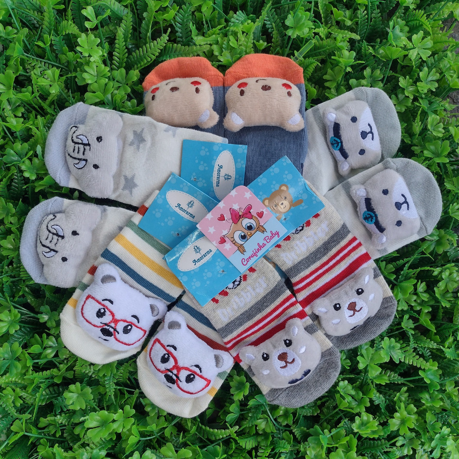 Kit 03 ou 06 Pares Meia Infantil 3D com Chocalho de Bichinho Fofinha Bebê 0 a 24 meses - Menino e Menina