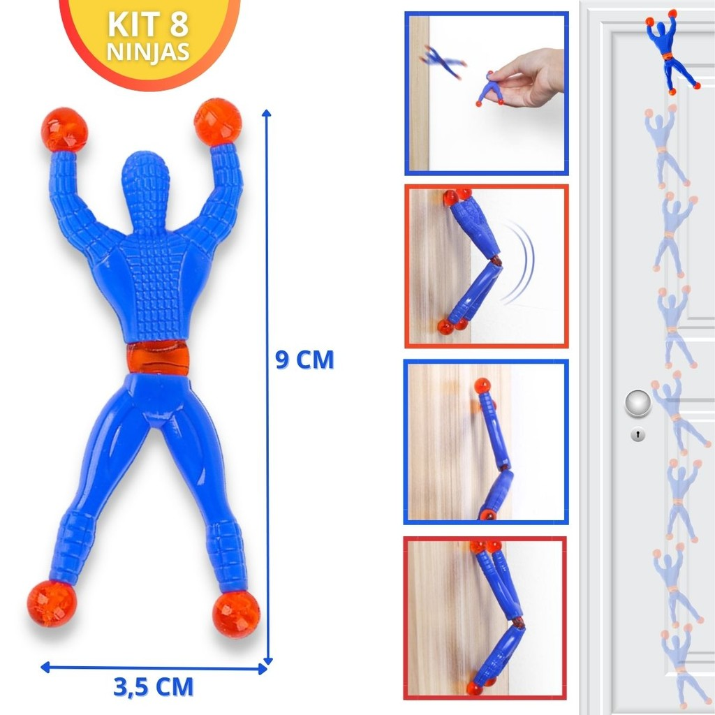 Kit 8 Boneco Ninja Que Gruda Na Parede De Brinquedo Infantil