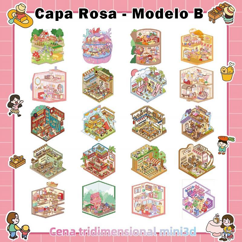 Caderno De Adesivos 3D De Microcenas – 20 Cenas Diversas, 40 Páginas | DIY Relaxante & Educativo