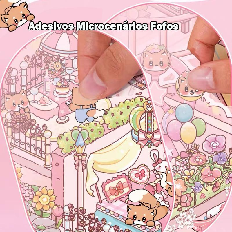 Caderno De Adesivos 3D De Microcenas – 20 Cenas Diversas, 40 Páginas | DIY Relaxante & Educativo