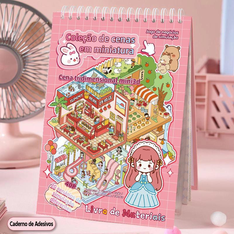 Caderno De Adesivos 3D De Microcenas – 20 Cenas Diversas, 40 Páginas | DIY Relaxante & Educativo